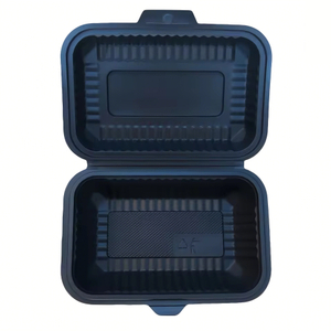Biodegradable Corn Starch Clamshell Food Container, Single And 3 Compartment — Black & Beige Disposable Takeaway Box