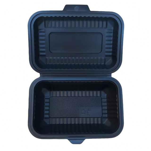 Biodegradable Corn Starch Clamshell Food Container, Single And 3 Compartment — Black & Beige Disposable Takeaway Box