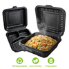 Biodegradable Corn Starch Clamshell Food Container, Single And 3 Compartment — Black & Beige Disposable Takeaway Box