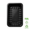 Recyclable food-grade black PP sealing tray with FDA and PP5 certification badges for food safety