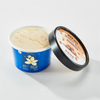 Blue paper ice cream cup with vanilla gelato scoop and matching lid for frozen dessert packaging wholesale