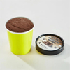 Bright yellow paper ice cream cup with black snap-on lid disposable frozen dessert container wholesale
