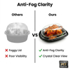 Anti-fog vs regular lid comparison for hot food containers