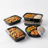 Wholesale black 1, 2, 3 compartment PP meal prep containers with lids, food grade plastic bento boxes for commercial catering