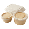 Takeaway kraft paper bowls sealed with high-cling mini PE film for secure food transport and freshness preservation