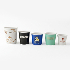 Colorful double-wall paper ice cream cups in white black blue and green sizes with matching disposable lids for frozen desserts wholesale