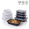 Wholesale black 1, 2, 3 compartment PP meal prep containers with lids, food grade plastic bento boxes for commercial catering